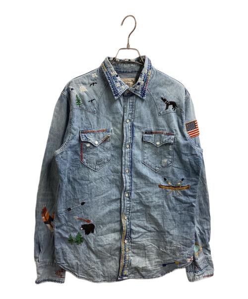 POLO RALPH LAUREN（ポロ・ラルフローレン）POLO RALPH LAUREN (ポロ・ラルフローレン) 刺繍 デニム ウエスタンシャツ　/　Limited Edtion インディゴ サイズ:Mの古着・服飾アイテム