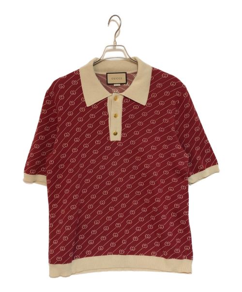 GUCCI（グッチ）GUCCI (グッチ) 21-22AW GGダイアゴナル シルク ポロセーター ポロシャツ レッド サイズ:Lの古着・服飾アイテム