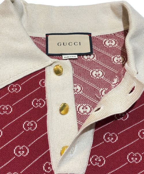GUCCI（グッチ）GUCCI (グッチ) 21-22AW GGダイアゴナル シルク ポロセーター ポロシャツ レッド サイズ:Lの古着・服飾アイテム