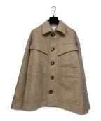 BOTTEGA VENETAボッテガベネタ）の古着「21AW フェルト ミリタリーコート ウール ミリタリージャケット」｜ベージュ