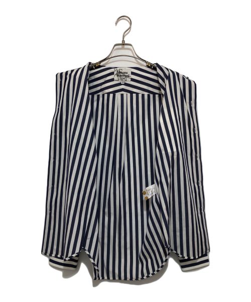 Vivienne Westwood man（ヴィヴィアン ウェストウッド マン）Vivienne Westwood man (ヴィヴィアン ウェストウッド マン) ワンポイントロゴストライプシャツ ブルー サイズ:44の古着・服飾アイテム