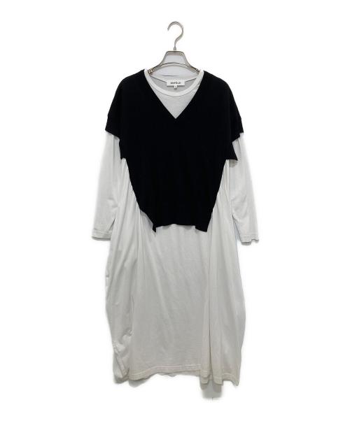 ENFOLD（エンフォルド）ENFOLD (エンフォルド) ニットレイヤードワンピース ブラック×ホワイト サイズ:36の古着・服飾アイテム
