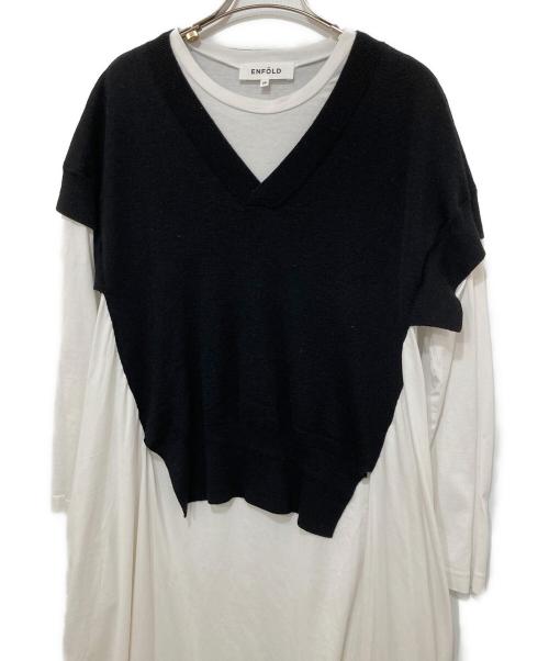 ENFOLD（エンフォルド）ENFOLD (エンフォルド) ニットレイヤードワンピース ブラック×ホワイト サイズ:36の古着・服飾アイテム