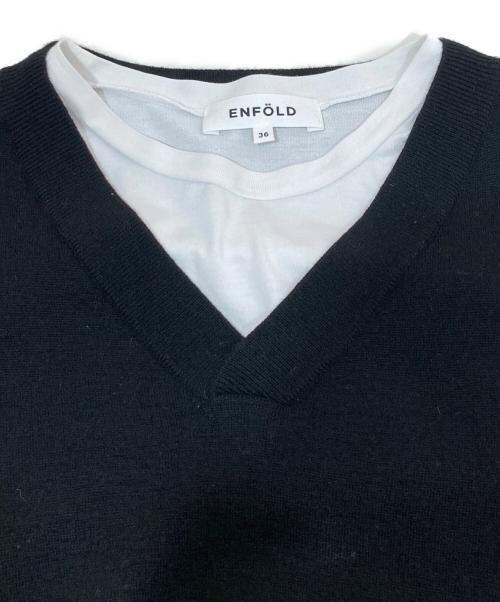 ENFOLD（エンフォルド）ENFOLD (エンフォルド) ニットレイヤードワンピース ブラック×ホワイト サイズ:36の古着・服飾アイテム