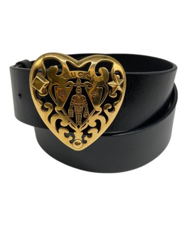 中古・古着通販】GUCCI (グッチ) ハートクレストレザーベルト ブラック
