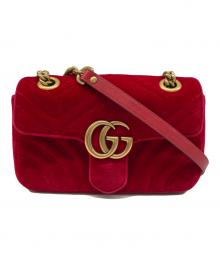 GUCCI（グッチ）の古着「GGマーモント ベルベット チェーンショルダーバッグ 446744」｜レッド
