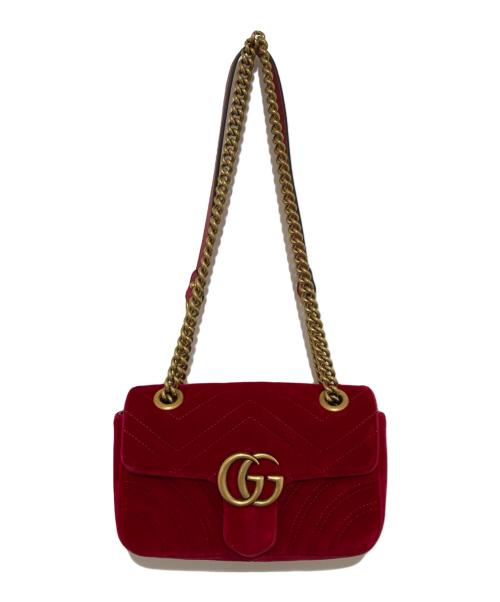 GUCCI（グッチ）GUCCI (グッチ) GGマーモント ベルベット チェーンショルダーバッグ 446744 レッドの古着・服飾アイテム