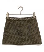 FENDIフェンディ）の古着「ズッカ柄ビジューミニスカート」｜ブラウン
