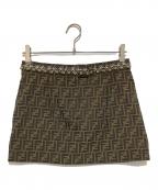 FENDIフェンディ）の古着「ズッカ柄 ビジューミニスカート　FQ7543」｜ブラウン