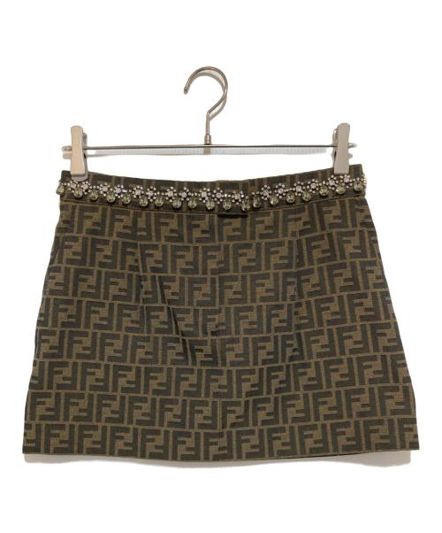FENDI（フェンディ）FENDI (フェンディ) ズッカ柄 ビジューミニスカート　FQ7543 ブラウン サイズ:40の古着・服飾アイテム