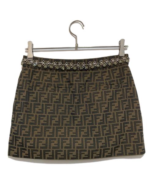FENDI（フェンディ）FENDI (フェンディ) ズッカ柄 ビジューミニスカート　FQ7543 ブラウン サイズ:40の古着・服飾アイテム
