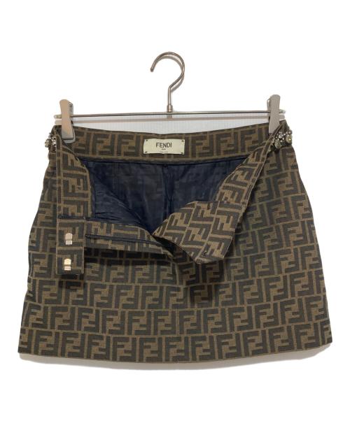 FENDI（フェンディ）FENDI (フェンディ) ズッカ柄 ビジューミニスカート　FQ7543 ブラウン サイズ:40の古着・服飾アイテム
