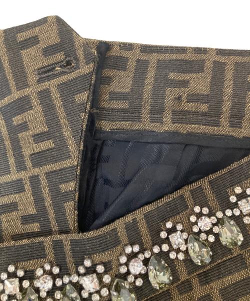 FENDI（フェンディ）FENDI (フェンディ) ズッカ柄 ビジューミニスカート　FQ7543 ブラウン サイズ:40の古着・服飾アイテム