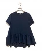 YOKO CHANヨーコチャン）の古着「ハーフスリーブヘムギャザーブラウス」｜ネイビー