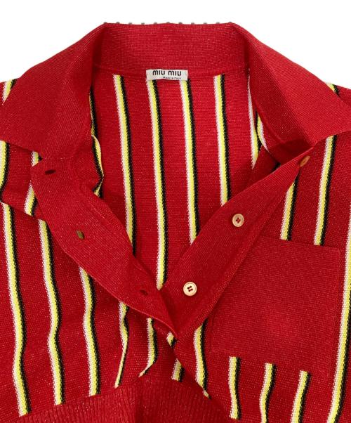 MIU MIU（ミュウミュウ）MIU MIU (ミュウミュウ) クロップドストライプポロシャツ レッド サイズ:38の古着・服飾アイテム