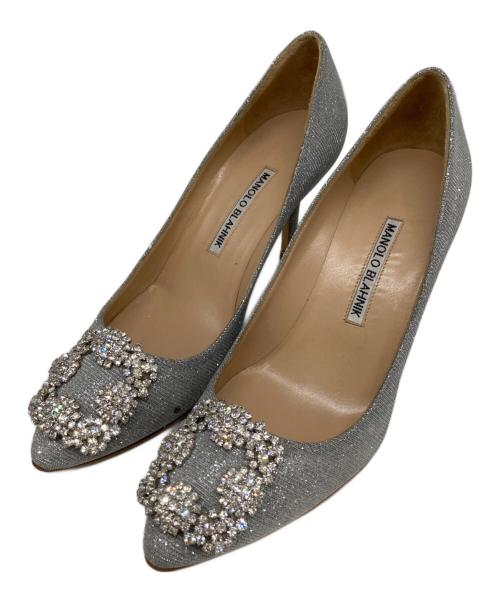 Manolo Blahnik（マノロブラニク）Manolo Blahnik (マノロブラニク) HANGISI GLITTERパンプス シルバー サイズ:351/2の古着・服飾アイテム