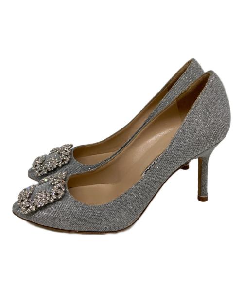 Manolo Blahnik（マノロブラニク）Manolo Blahnik (マノロブラニク) HANGISI GLITTERパンプス シルバー サイズ:351/2の古着・服飾アイテム