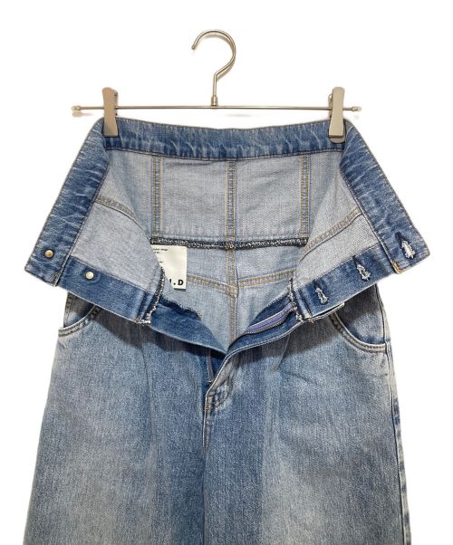 FRAY ID（フレイ アイディー）FRAY ID (フレイ アイディー) スーパーハイウエストデニムパンツ インディゴの古着・服飾アイテム