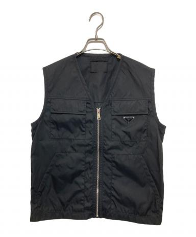 PRADA ロゴプレート 三角プレート ジップ ダウンベスト 44 超美✨PRADA ダウンベスト 三角ロゴプレート ダブルジップ 42 ブラック