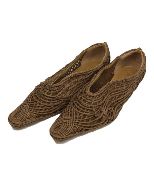 Mame Kurogouchi（マメクロゴウチ）Mame Kurogouchi (マメクロゴウチ) Cord Embroidery Egg Heel Pumps ブラウン サイズ:２３1/2の古着・服飾アイテム