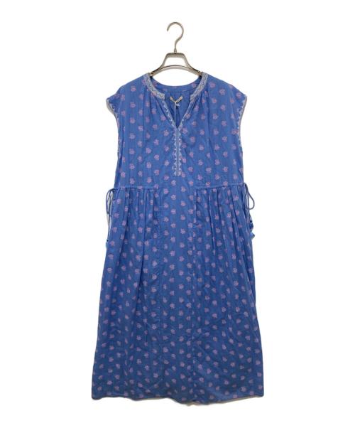 ne quittez pas（ヌキテパ）ne quittez pas (ヌキテパ) Dobby Stripe Flower Print Sleeveless Dress ブルー サイズ:Mの古着・服飾アイテム