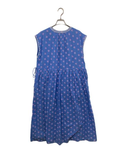 ne quittez pas（ヌキテパ）ne quittez pas (ヌキテパ) Dobby Stripe Flower Print Sleeveless Dress ブルー サイズ:Mの古着・服飾アイテム