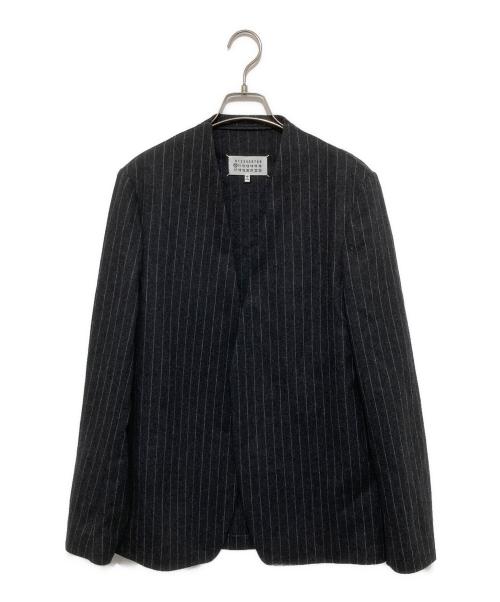 Maison Margiela（メゾンマルジェラ）Maison Margiela (メゾンマルジェラ) ウールストライプノーカラージャケット ブラック サイズ:44の古着・服飾アイテム