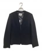 23区ニジュウサンク）の古着「トリアセダブルジョーゼット ノーカラー ジャケット」｜ブラック