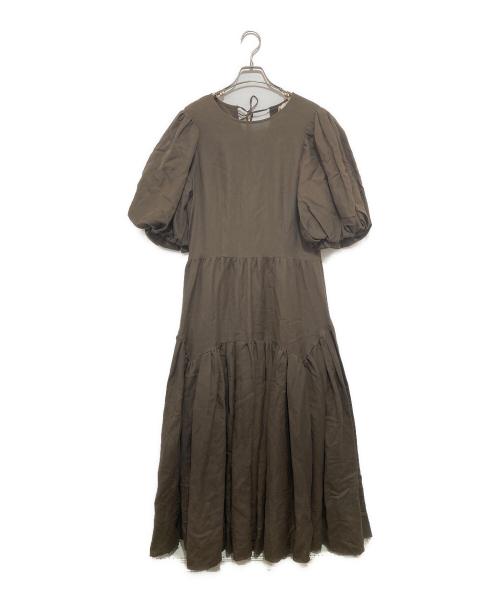 Uhr（ウーア）Uhr (ウーア) Puff Sleeve Gathered Dress ブラウン サイズ:FREEの古着・服飾アイテム