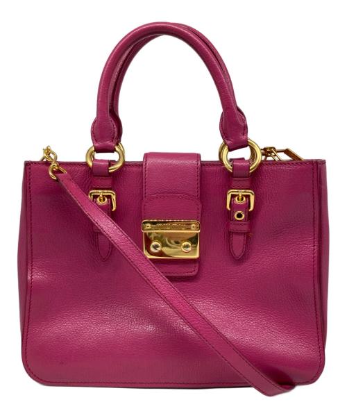 MIU MIU（ミュウミュウ）MIU MIU (ミュウミュウ) マドラスレザー2WAYバッグ ピンクの古着・服飾アイテム