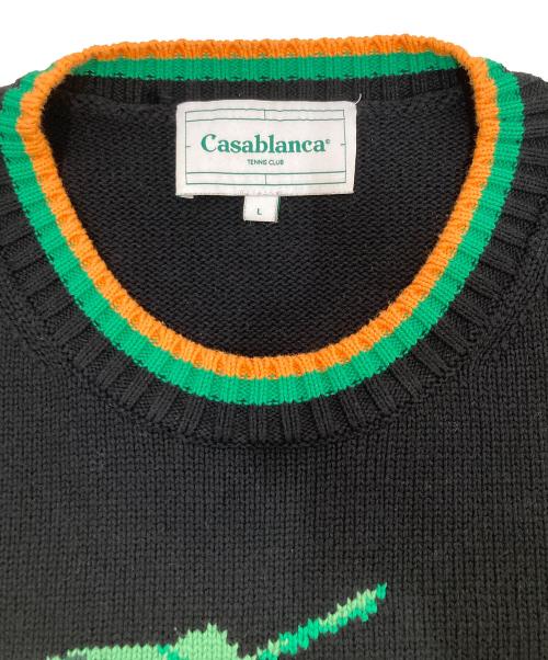 CASABLANCA（カサブランカ）CASABLANCA (カサブランカ) クルーネックニット ブラック サイズ:Lの古着・服飾アイテム
