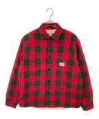 stussyステューシー）の古着「SHERPA LINED BUFFALO PLAID SHIRT　シェルパ ラインド バッファロー プレイド シャツ」｜レッド