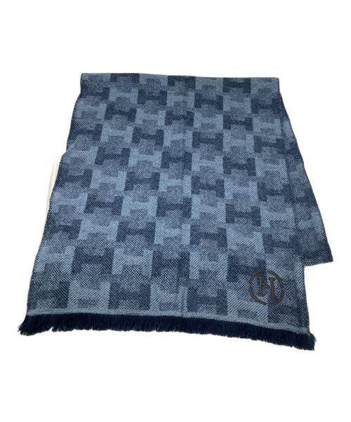 HERMES（エルメス）HERMES (エルメス) Hジャガードフリンジカシミヤマフラー ネイビーの古着・服飾アイテム