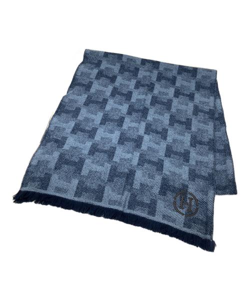 HERMES（エルメス）HERMES (エルメス) Hジャガードフリンジカシミヤマフラー ネイビーの古着・服飾アイテム