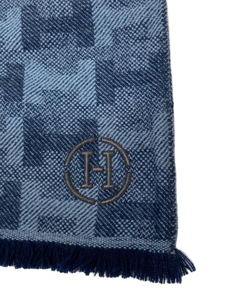 HERMES（エルメス）HERMES (エルメス) Hジャガードフリンジカシミヤマフラー ネイビーの古着・服飾アイテム