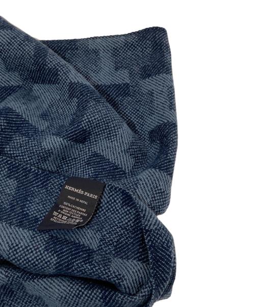 HERMES（エルメス）HERMES (エルメス) Hジャガードフリンジカシミヤマフラー ネイビーの古着・服飾アイテム