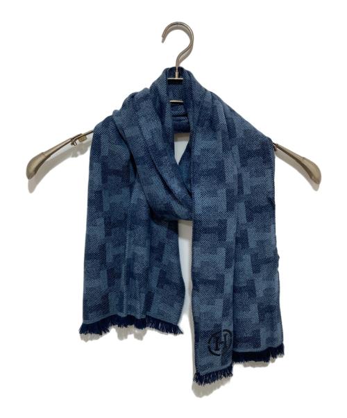HERMES（エルメス）HERMES (エルメス) Hジャガードフリンジカシミヤマフラー ネイビーの古着・服飾アイテム