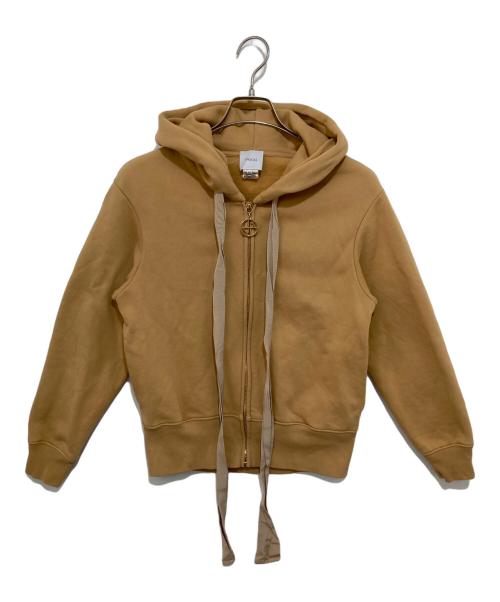 patou（パトゥ）Patou (パトゥ) リボン バックロゴプリント ジップアップ パーカー イエロー サイズ:XSの古着・服飾アイテム