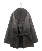 COMOLIコモリ）の古着「レザー ショールカラー 裏地アルパカコート U03-04014」｜ブラック