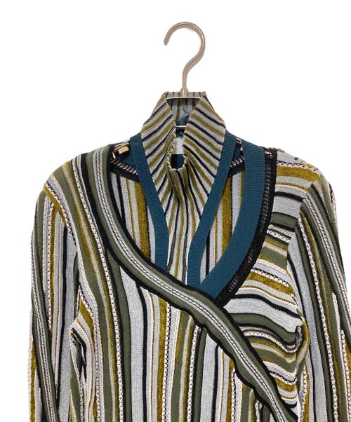 Mame Kurogouchi（マメクロゴウチ）Mame Kurogouchi (マメクロゴウチ) Stripe Jacquard High Neck Knitted Topセーター　ストライプジャカードハイネックニットトップスセーター　MM23FW-KN017 グリーン サイズ:2の古着・服飾アイテム