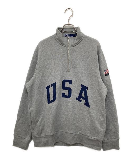 POLO RALPH LAUREN（ポロ・ラルフローレン）POLO RALPH LAUREN (ポロ・ラルフローレン) Ron Herman (ロンハーマン) USA ハーフジップスウェット グレー サイズ:Lの古着・服飾アイテム