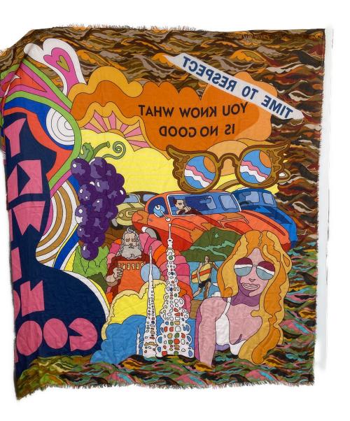 FALIERO SARTI（ファリエロサルティ）FALIERO SARTI (ファリエロサルティ) 総柄大判スカーフ ネイビーの古着・服飾アイテム