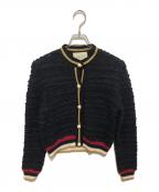 GUCCIグッチ）の古着「BOUCLE KNIT WEB Short Cardigan（ブークレ ニット ウェブ ショートカーディガン）478714 X5Z63 / ツイードカーディガン」｜ブラック
