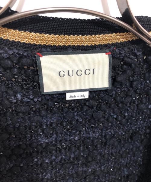 GUCCI（グッチ）GUCCI (グッチ) BOUCLE KNIT WEB Short Cardigan（ブークレ ニット ウェブ ショートカーディガン）478714 X5Z63 / ツイードカーディガン ブラック サイズ:Sの古着・服飾アイテム