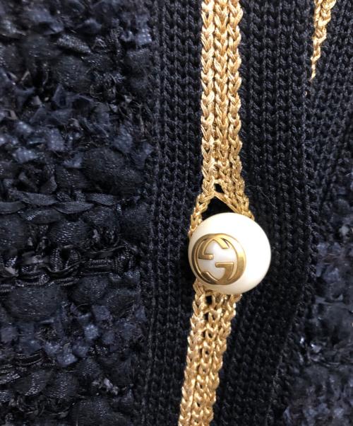 GUCCI（グッチ）GUCCI (グッチ) BOUCLE KNIT WEB Short Cardigan（ブークレ ニット ウェブ ショートカーディガン）478714 X5Z63 / ツイードカーディガン ブラック サイズ:Sの古着・服飾アイテム