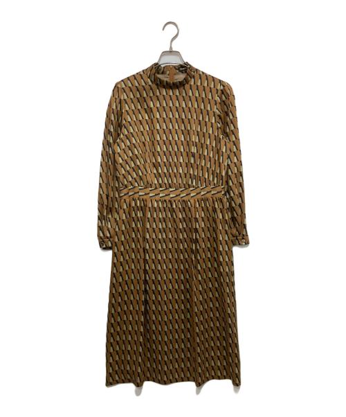 Paul Stuart（ポールスチュアート）Paul Stuart (ポールスチュアート) ティピーコンビプリント ワンピース ブラウン サイズ:6の古着・服飾アイテム