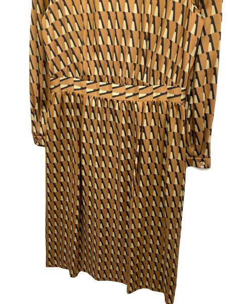 Paul Stuart（ポールスチュアート）Paul Stuart (ポールスチュアート) ティピーコンビプリント ワンピース ブラウン サイズ:6の古着・服飾アイテム