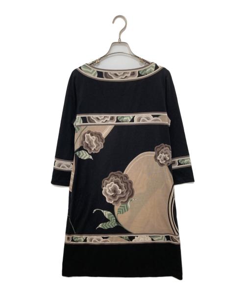 LEONARD FASHION（レオナールファッション）LEONARD FASHION (レオナールファッション) 花柄ウールワンピース ブラック サイズ:Lの古着・服飾アイテム