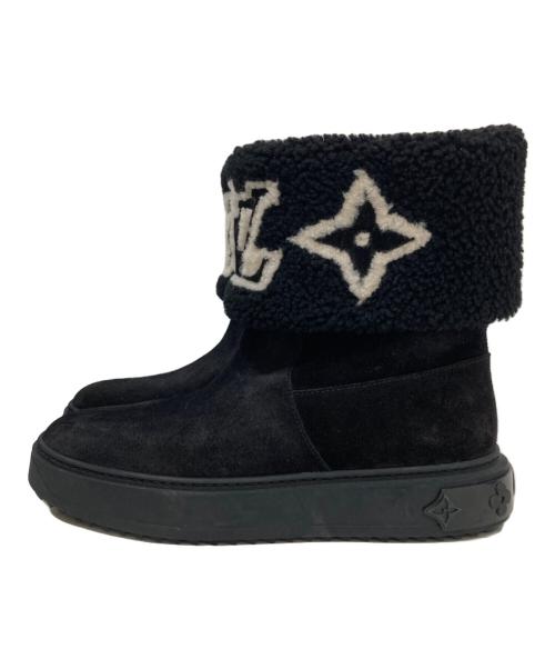 LOUIS VUITTON（ルイ ヴィトン）LOUIS VUITTON (ルイ ヴィトン) SNOWDROP FLAT ANKLE BOOT スノードロップライン アンクルブーツ LVロゴ ムートンブーツ TC0251 ブラック サイズ:SIZE 371/2の古着・服飾アイテム