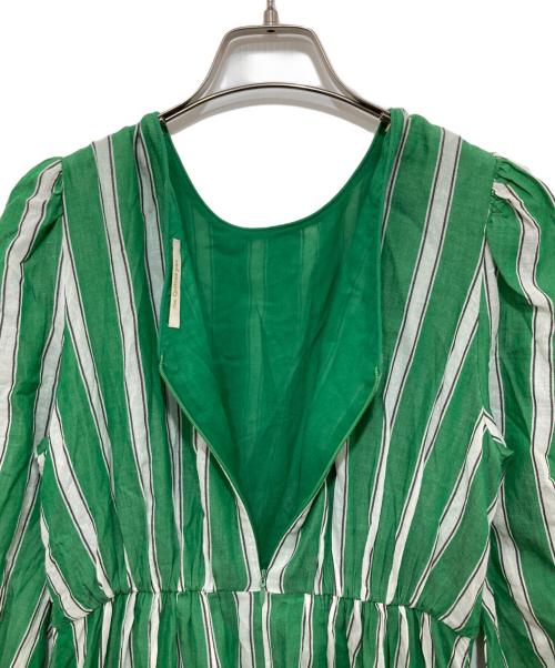 ne quittez pas（ヌキテパ）ne quittez pas (ヌキテパ) Kanako Sato (カナコ サトウ) Cotton Voile Stripe Twisted Waist Dress グリーン サイズ:Mの古着・服飾アイテム